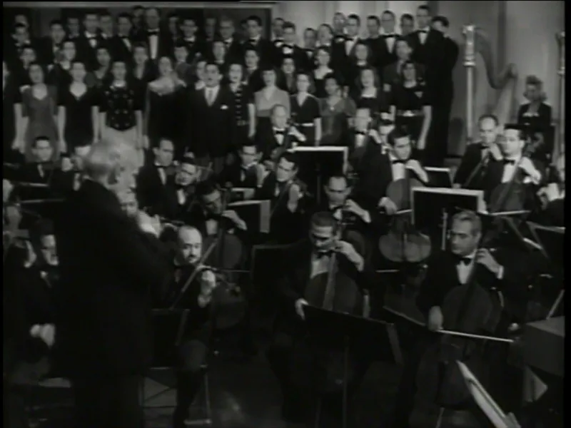 Choir with orchestra and sheet music