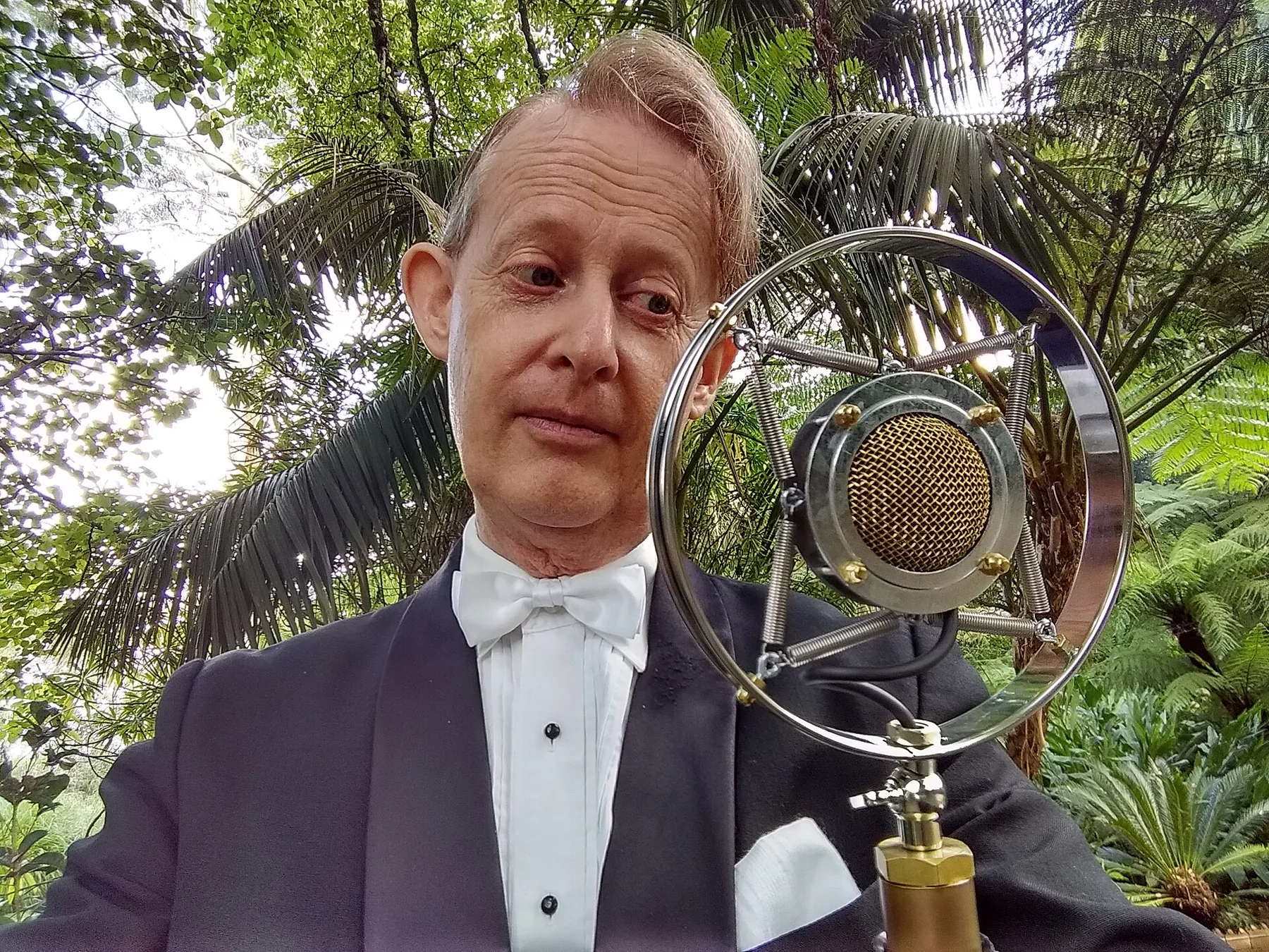 Singer with choir microphone