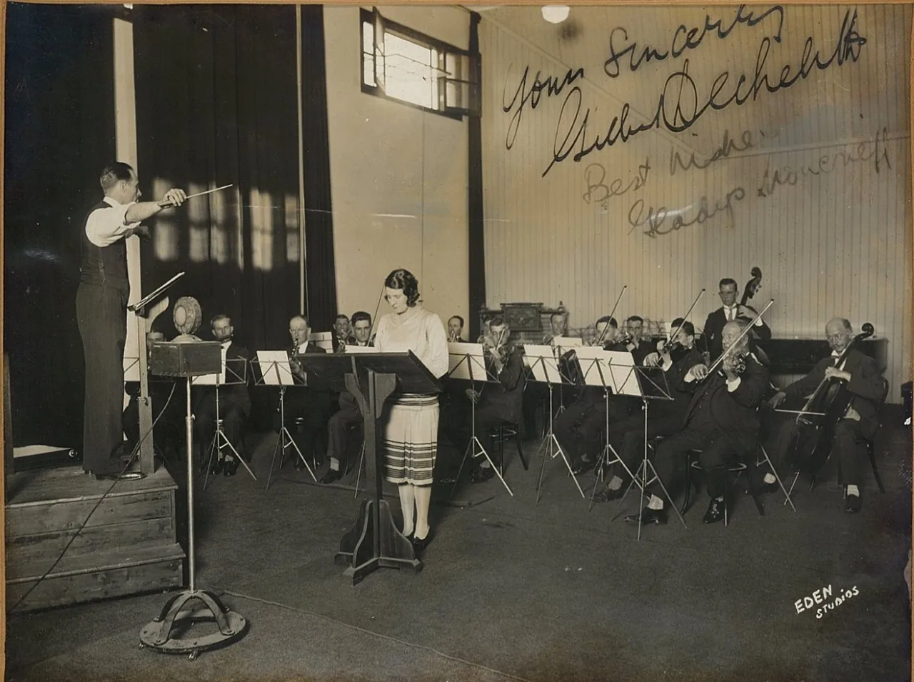 singer with orchestra and microphone singer with orchestra and microphone