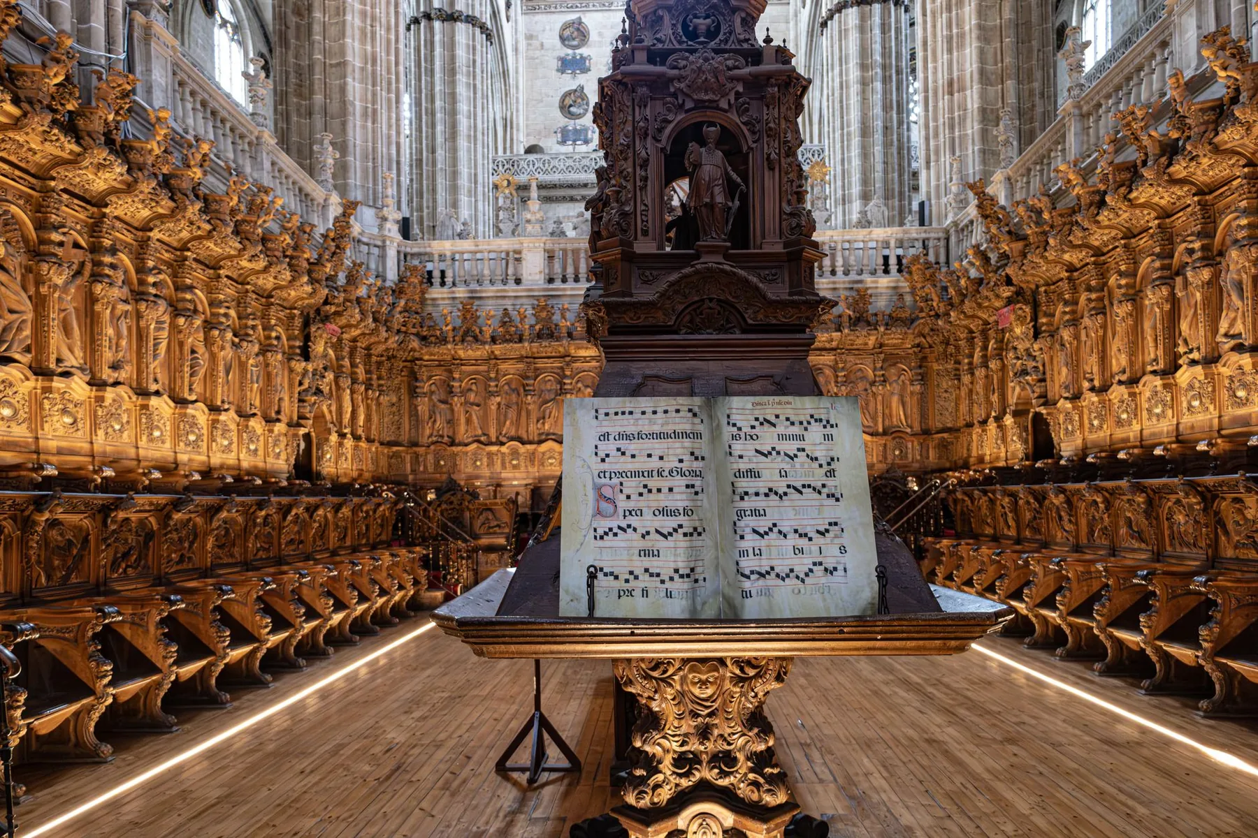 music stand with scores in an old choir music stand with scores in an old choir