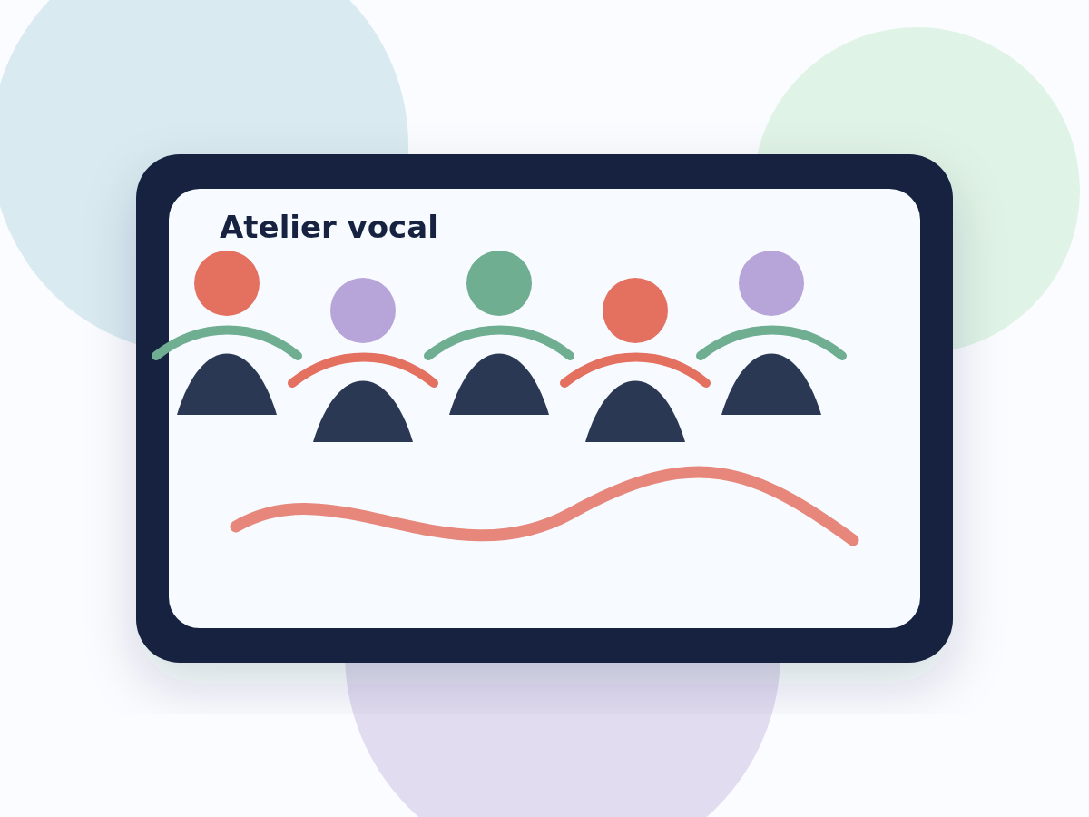 Atelier choral lumineux avec formes humaines abstraites